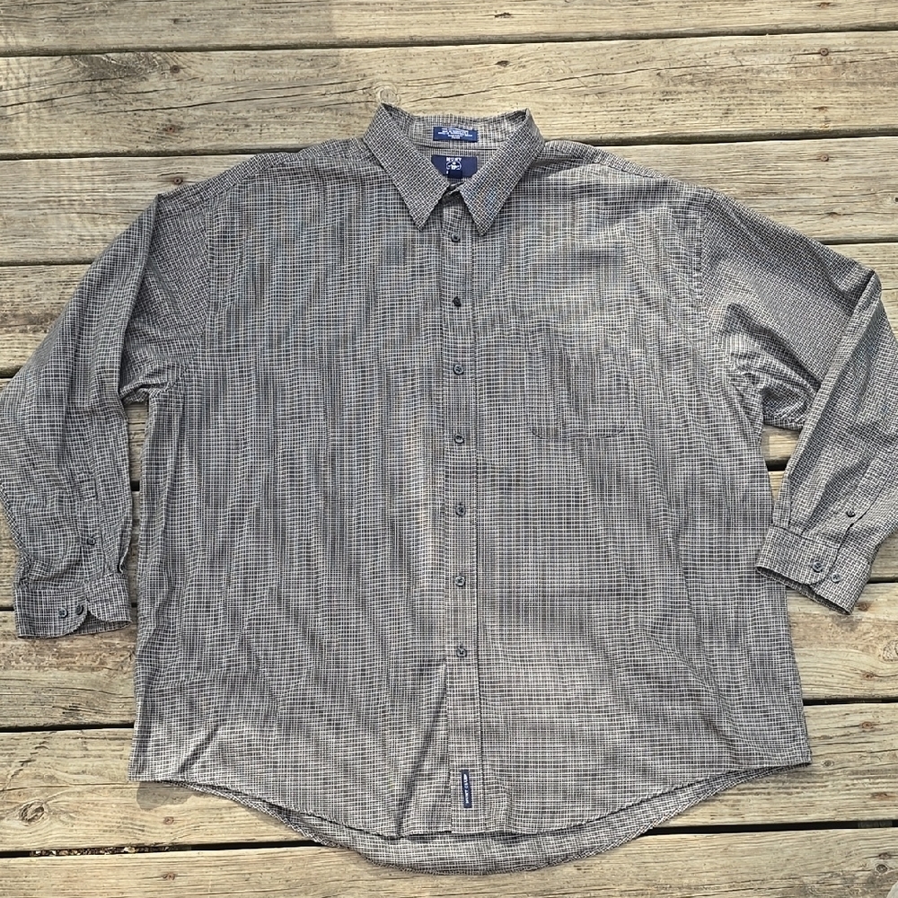 Hunt Club Men's Gray Black Checkered Long Sleeve Dress Shirt - 3XLT